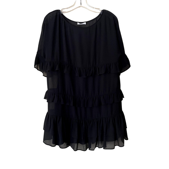 Lovers + Friends Mona Ruffle Chiffon Black Mini Dress Size S EUC - Picture 2 of 8